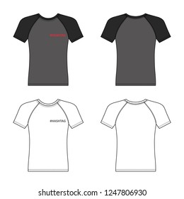 T shirt hashtag man template (front, back views), vector illustration isolated on white background