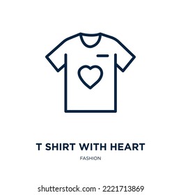 t shirt with heart icon from fashion collection. Thin linear t shirt with heart, heart, vintage outline icon isolated on white background. Line vector t shirt with heart sign, symbol for web and 