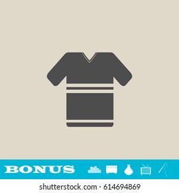 T shirt icon flat. Grey pictogram on light background. Vector illustration symbol and bonus button real estate, ottoman, vase, tv, fishing rod