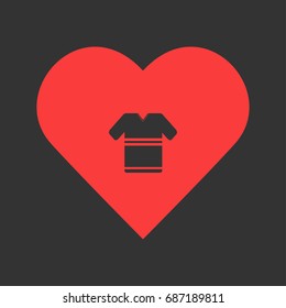 T shirt icon flat. Simple pictogram on heart background. Vector illustration symbol