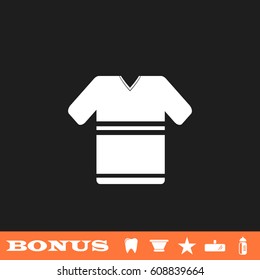 T shirt icon flat. White pictogram on black background. Vector illustration symbol and bonus button tooth, vase, star, mirror, bottle