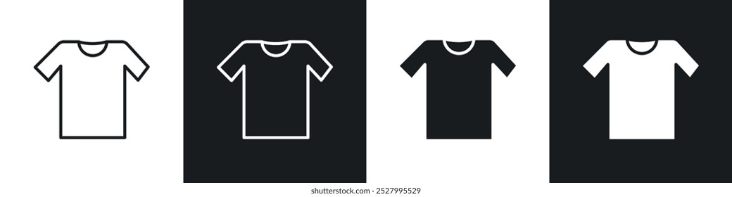 T shirt icon vector icon set black filled and outlined style.