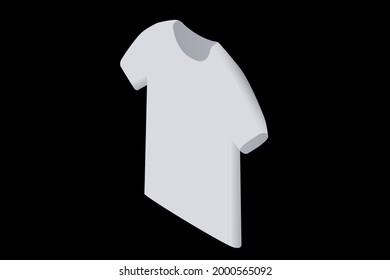 T shirt isometric illustration. White top shirt isolated on white background. T shirt mockup. Vector illustration.