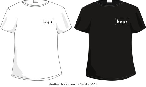 T-Shirt Mockup in verschiedenen Farben. Frontalansicht T-Shirt-Mode. Logo auf einem T-Shirt. Vektorillustration. EPS10