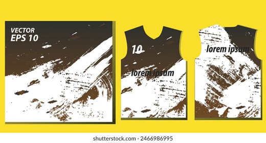 Diseño de camiseta deportiva de maqueta T Shirt con grunge marrón blanco y efecto de semitono, para imprimir uniformes deportivos, camisetas, baloncesto, pesca y juegos