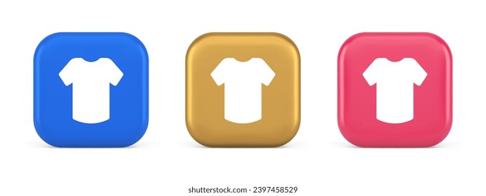 Camiseta botón de compra en línea orden de Internet compra 3d realistas íconos de oro azul y rosa. Tienda de ropa informal uniforme ropa de vestir ropa de tienda interfaz panel web aplicación