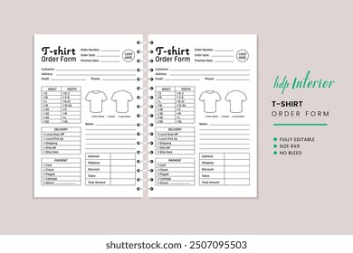 T Shirt Order Form KDP Interior