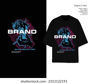 Camiseta sobredimensionada, vector de manos, diseño de tendencia, marca, arte tecnológico