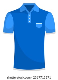 T shirt polo shirt with short fastening, stand up collar and sleeves in cotton fabric. Everyday casual clothes for recreation and sports for playing tennis or golf game. Vector in flat styles
