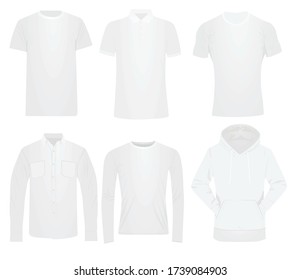 T shirt, polo t shirt, shirt, sweatshirt and hoodie set. vector illustration