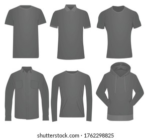 T shirt, polo t shirt, shirt, sweatshirt and hoodie set. vector illustration