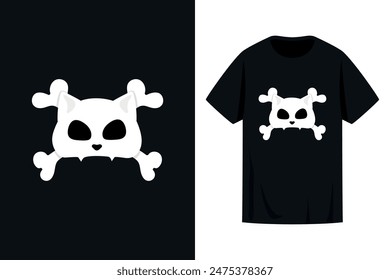 T shirt print design with cat skull and crossbones. Cat Jolly Roger emblem. Vector illustration