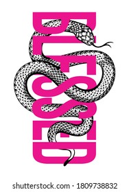 t shirt print design included blessed word with snake illustration