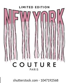 t shirt print design with new york writing, paris couture, embroidery style, vector, slogan