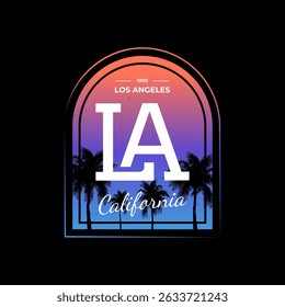 T shirt print design with palm tree. Collection of t-shirt design California