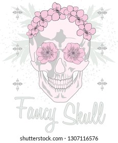t shirt print flower skull, pink flowers skull