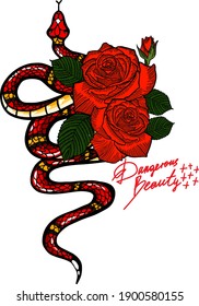  t shirt print with Snake and slogan . Typography graphic print, fashion drawing for t-shirts .Vector stickers,print, patches 