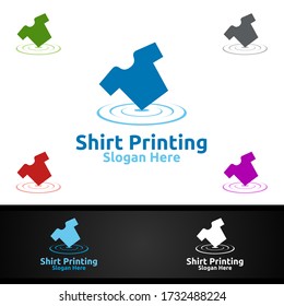 T shirt Printing Company Vector Logo Design for Laundry, T shirt shop, Retail, Advertising, or Clothes Community Concept