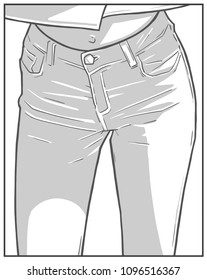 T Shirt printing design illustration of attractive women in comic book style drawing. jeans