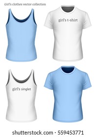 T shirt and singlet for girls. Fully editable handmade mesh. Vector illustration.
