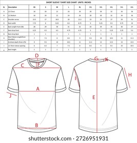 T shirt size chart, t shirt mock up, t shirt vector illustration