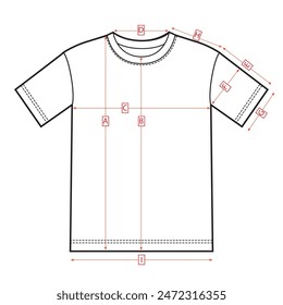 T shirt sketch. Clothing measurements.