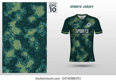 T shirt sport design template with abstract geometric camouflage mosaic color pattern for soccer jersey. Tshirt mock up for sport club. Vector illustration