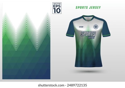 Plantilla de diseño deportivo T Shirt con patrón de triángulos geométricos para camiseta de fútbol. Uniforme deportivo en vista frontal. Maqueta de camiseta para club deportivo. Ilustración vectorial