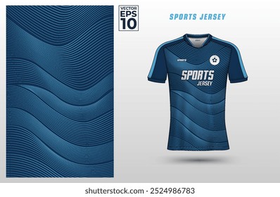 T Shirt sport jersey design template with wavy line pattern background. Sport uniform in front view. Shirt mock up for sport club. Vector Illustration