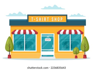 T shirt Store for Buying New Products Clothing or Outfit with Various Color and Model in Flat Cartoon Hand Drawn Templates Illustration 