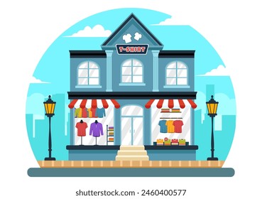 T shirt Store Vector Illustration with Shopping for Clothes or T-shirt for Fashion Styles Women or Men in Flat Cartoon Background Design