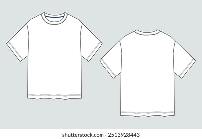 T shirt technical drawing fashion flat sketch vector illustration template front and back views