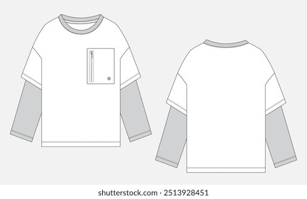 T camisa desenho técnico moda rascunho plano vetor ilustração modelo de frente e de trás vistas