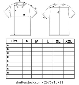Camiseta Técnica Tabla de tallas de dibujo Ilustración vectorial