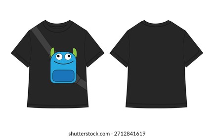 T shirt technical drawing vector illustration black color template front and back