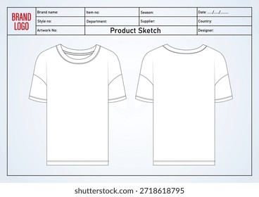 T shirt technical drawing vector illustration template front and back	