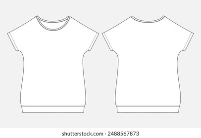 T shirt tops blouse tops technical drawing fashion flat sketch vector illustration template for women's and ladies.