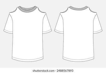 T shirt tops blouse tops technical drawing fashion flat sketch vector illustration template for women's and ladies.