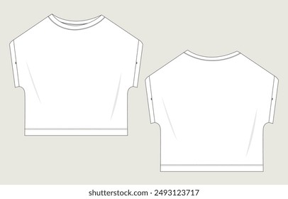 T shirt tops blouse technical drawing fashion flat sketch vector illustration template for ladies