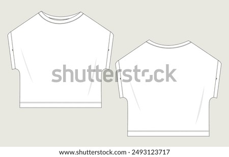 T shirt tops blouse technical drawing fashion flat sketch vector illustration template for ladies