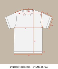 T shirt  tops measurements chart details vector illustration  