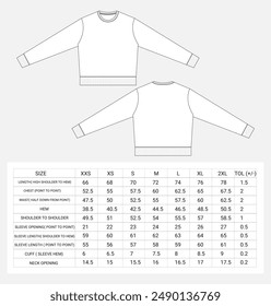 T shirt  tops measurements chart details vector illustration  