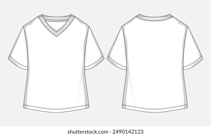  T shirt tops technical drawing fashion flat sketch vector illustration template for ladies