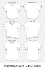  T shirt tops technical drawing fashion flat sketch vector illustration template for ladies