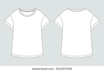 T shirt tops technical drawing fashion flat sketch vector illustration template for ladies