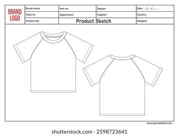 T shirt tops technical drawing fashion flat sketch vector illustration template for kids	