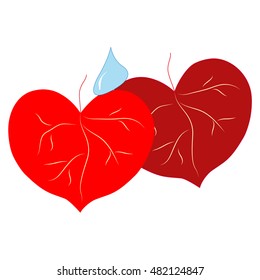 T shirt typography graphic with leaf heart couple . Fashion print for sports wear. Template for t, apparel, card, poster. Design element. Couple heart as symbol of love. Vector illustration
