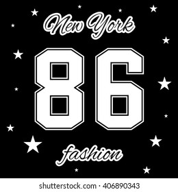T shirt typography graphic New York. Athletic style NYC. Grunge fashion stylish print for sports wear. College girl team. Cute template apparel, card, label, poster. Symbol varsity Vector illustration