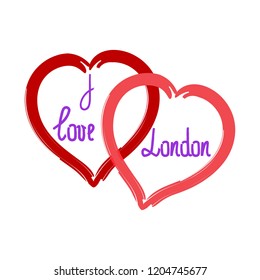 T shirt typography graphic with quote I love London. Fashion print for sports wear. Template for t shirt, apparel, card, poster, etc. Design element. Heart couple symbol of love. Vector illustration