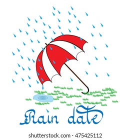 T shirt typography graphic with quote Rain day. Fashion print for sports wear. Template for t, apparel, card, poster. Design element.Umbrella as symbol of rain. Vector illustration